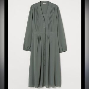 H&M Pin Tuck Detail Dress Grey Green S